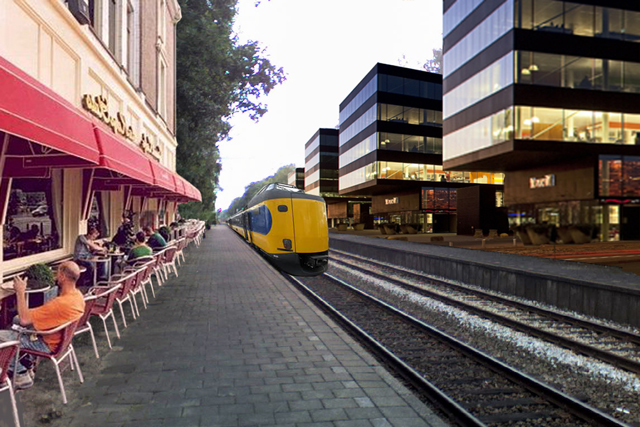 cafe en kantoren aan het perron